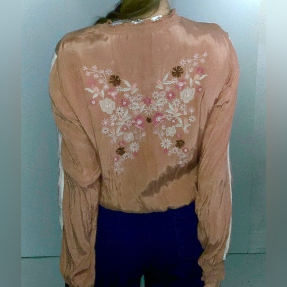 Vintage Satin Bomber Jacket 🌸 Embroidered Butterfly 🦋 Ruffled collar & wrists - Picture 1 of 14
